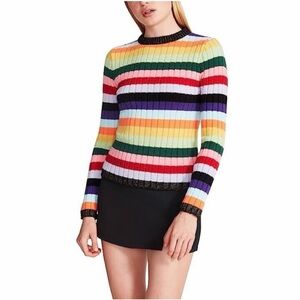 Steve Madden Leonie Rainbow Stripe Ribbed Sweater Size S NWT